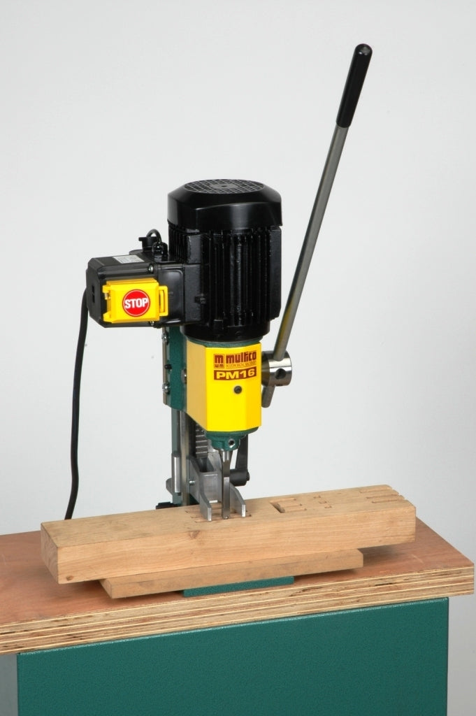 Multico PM16 morticer cutting a row of square mortises
